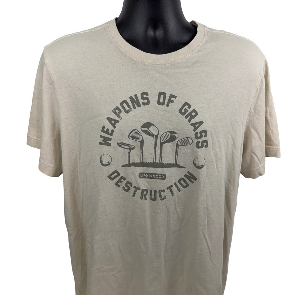 Life is Good Mens Large Weapons of Grass Destruction Golf‎ Crusher T-Shirt Cream